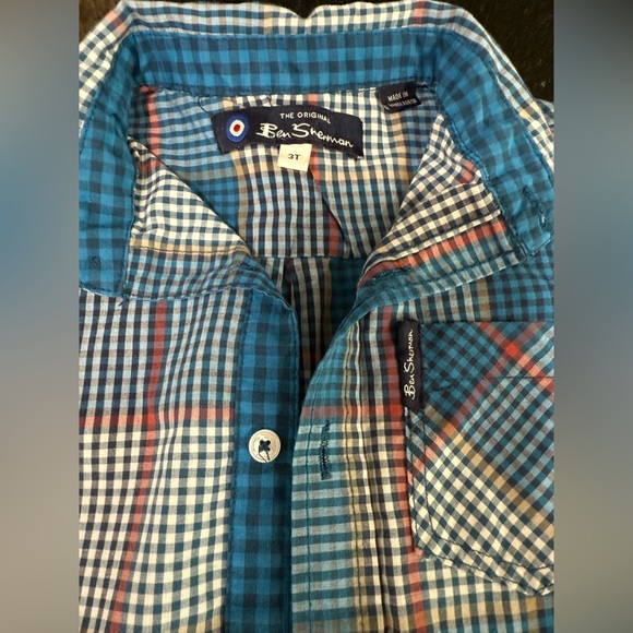 Ben Sherman Toddler Button Up Shirt Plaid Blue Turquoise Red Orange Size 3T - Picture 5 of 8
